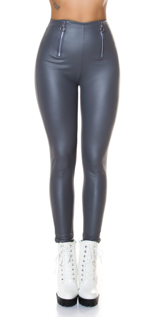 Sexy faux leather high waist leggings with zips Gray